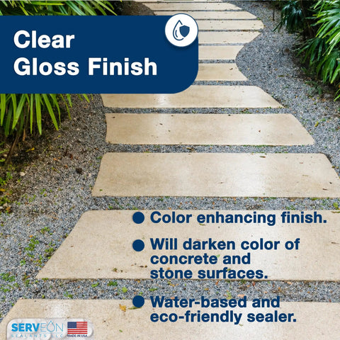 Heavy Duty Concrete Paver Sealer Providing Dope Clear Gloss Finish On Outdoor Stone Surfaces applied on a walkway for color enhancement.