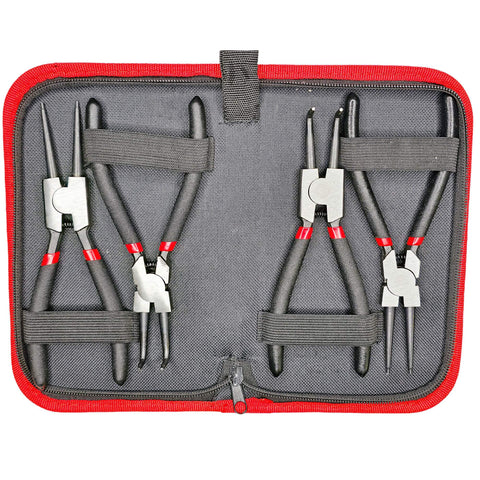 7 Inch Snap Ring Pliers Set 4Pc With Straight And Bent Jaws For Internal And External Circlips in carrying case