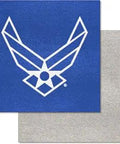 Air Force Team Carpet Tiles 45 Sq Ft Coverage With Easy Peel And Stick Adhesive Strips No Padding Needed 20 Tile Pack Featuring 10 Team Colors And 10 Accent Colors 9 Ounce Nylon Face showing blue logo tile and grey accent tile.