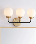 22 Inch Brass Gold Black White 3 Light LED Wall Sconce Vanity Lighting With Clear Glass Globe Shades For Bathroom Mirror And Hallway Modern Vibe Sleek Contemporary UL Listed