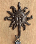 Heavy Duty Cast Iron Coat Hooks Set Of Two Vintage Sunburst Wall Mounts With Installation Screws Antique Dark Brown Rust Proof Vintage Vibes decorative sun design wall hook.