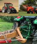 Hydraulic quick-connect couplers for tractors; collage showing dust caps, hoses, and rear implements.