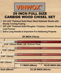 VINWOX 9-Piece Carbide Wood Lathe Tool Set with aluminum handles, 29" full-size; hollowing, roughing, finishing tools.