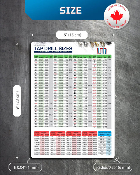 Slick Magnetic Tap Drill Size Reference Chart With Full Sae And Iso Metric Bit Dimensions And Decimal Equivalents For No Nonsense Cnc Operators And Backyard Garage Crews, 6x9 inch.