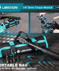 Bike Torque Wrench One Quarter Inch Drive Five To Twenty Five Newton Meters Micro Click Set with bag and sockets for cyclists
