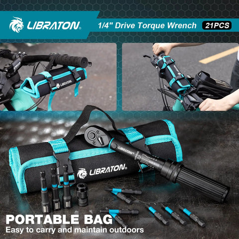 Bike Torque Wrench One Quarter Inch Drive Five To Twenty Five Newton Meters Micro Click Set with bag and sockets for cyclists