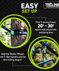Instructions for setting up Roller Adventure Slackline Kit For Kids 36 Ft With Ninja Course Attachment And T Bar Ride