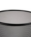 Close-up of 2 Pack Steel Mesh Round Trash Cans 6 Gallon Black Built Tough For Home Office Garage Durable Wastebaskets With Ventilated Mesh Design And Reinforced Rim