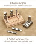 Heavy Duty Steel 8 Hole Dapping Block And 8 Matching Punch Set For Jewelry Making And Metal Shaping with Wooden Stand