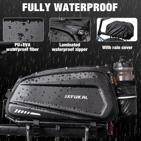 Hard Shell Waterproof Bike Rack Bag For Rear Carrier 9.5L 17L And 40L Capacities With Rain Cover Reflector And A Comfy Shoulder Strap