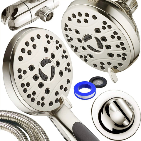 High Pressure 48 Mode Luxury 3 Way Shower Head Kit With Dual Rain And Handheld, brushed nickel finish, hose, fittings
