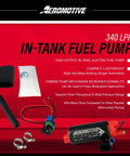 Beefy 340 LPH In-Tank Fuel Pump For 12V EFI And Carbureted Engines, kit components including pump and installation parts