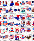 4th Of July Women Outfit Set With 120 PCS USA Flag Temporary Tattoos Featuring Fireworks Eagle Statue Of Liberty And Independence Day Memorial Day for a Classic Patriotic Look and Trendy Festive Vibe, showcasing various designs.