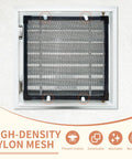 Top Shelf 12 X 12 Inch Steel Access Door For Drywall With Integrated Ventilation Grille And Seamless Flush Mount showing high-density nylon mesh.