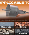 Front view of KJE 35PCS concrete hole saw kit with 30–110mm cutters, 3 drill bits, SDS Plus/Max shank