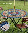 Round Outdoor Tablecloth With Umbrella Hole Waterproof Oilproof Fitted Elastic Zippered Cover For Patio Garden Picnic Camping Blue 48 Inches Round Table Protector That Stays Put No Fuss