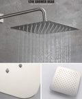 Rain Shower System With Waterfall Tub Spout In Brushed Nickel Two Function Shower Faucet Set With 12 Inch Rain Head 16 Inch Shower Arm Tub Spout And Valve Included Easy Install Durable 304 Stainless Steel displaying square rain shower head with water flow.