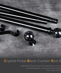 Heavy Duty Black Curtain Rod For Windows 48 To 84 Inches, 1 Inch Adjustable Drapery Rod With Crystal Ball Finials, set on gray surface