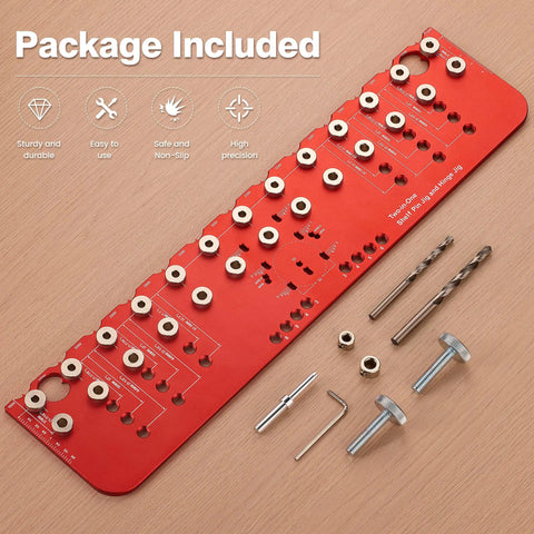 Top Rated 2 In 1 Shelf Pin Jig And Hinge Jig With 13 Alignment Holes For 1/4 Inch And 5mm Cabinet Hardware Drill Guide on wood.