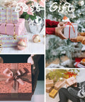 Various wrapped gifts in decorative boxes with ribbons, ideal for festive occasions, shared by a Christmas tree.