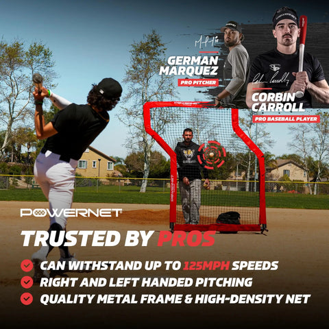 Portable Baseball Practice Net For Pitching And Hitting Pop Up Batting Cage With Coach Shield 7 Ft Z Screen Red on field