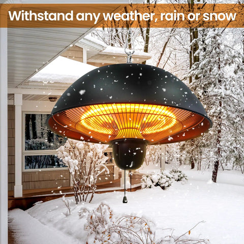 Infrared Hanging Patio Heater for Indoor Outdoor Use, Ceiling Mount, 3 Heat Settings 600W/900W/1500W, Easy Assembly in snow