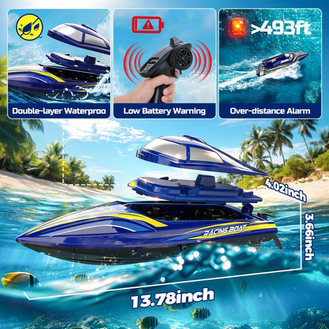 14 Inch Fast RC Boat For Kids And Adults 20 Plus MPH Remote Speed Boat With Dual 1200mAh Batteries Self Righting Waterproof