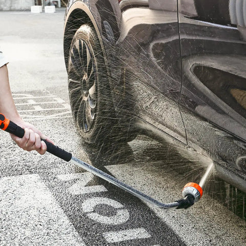 36 Inch Extra Long Beefy Heavy Duty Watering Wand With 8 Spray Patterns And 180 Degree Swivel Head washing a car