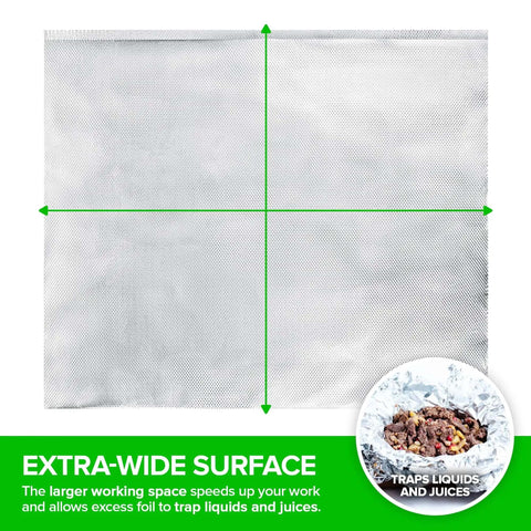 Pre Cut 12 Inch Heavy Duty Aluminum Foil Wraps, extra-wide sheet, durable 13-ga foil, ideal for food service and deli use.