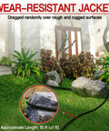 Heavy Duty Outdoor Extension Cord 15 Feet 16 AWG 3 Conductor 13A 125V on lawn with wear-resistant jacket over rocks