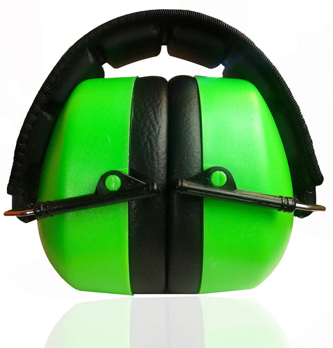 Front view of Professional Safety Ear Muffs With 37 dB NRR For Shooting And Industrial Use, cushioned headband, Safety Green