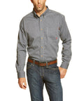 Men's Flame Resistant Western Style Button Down Work Shirt Long Sleeve Cotton Nylon Durable Comfort For Construction Trades