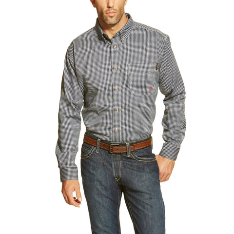 Men's Flame Resistant Western Style Button Down Work Shirt Long Sleeve Cotton Nylon Durable Comfort For Construction Trades