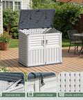 Backyard Resin Storage Shed 34 Cu Ft Waterproof Cabinet With Double Locks Beige Weatherproof Organizer, slanted roof open view