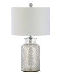 Mercury Silver Trellis Glass Table Lamp With White Linen Shade For Living Room Or Bedroom, Dope Modern Bedside Nightstand Light