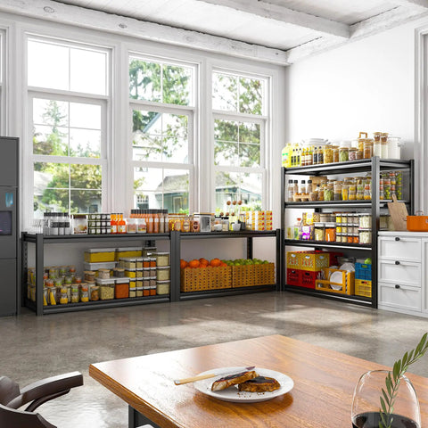 40 Inch Wide Garage Shelving Unit With Heavy Duty Steel Panels, 2000 Lb Capacity, 57 Inch Tall Industrial Shelving For Basement, Shed Or Warehouse Storage, Durable 4 Rib Shelves filled with pantry items