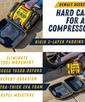 Hard Case for Dewalt DCC020IB 20V Max Tire Inflator with open padded interior on concrete.