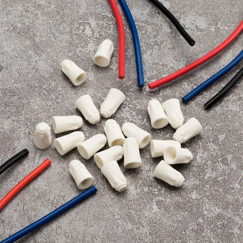 Close-up of white ceramic wire connectors for 22-14 AWG, 40-pack