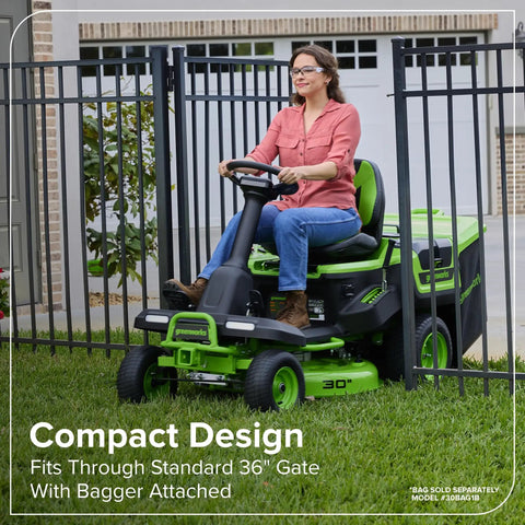 80V 30 Inch Cordless Riding Lawn Tractor With Four 6Ah Batteries And 600W Charger Delivers Gas Like Torque With Zero Emissions For Quiet Low Maintenance Yard Work On Medium Lawns, 30-inch compact design with bagger