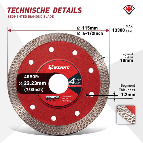 Top Shelf 4.5 Inch Super Thin Diamond Tile Blade With 7/8 Inch Arbor, 2 Pack, Delivers Crisp Clean Cuts On Ceramic And Porcelain, Tough As Nails Angle Grinder Disc For Effortless Diy And Pro Tile Work