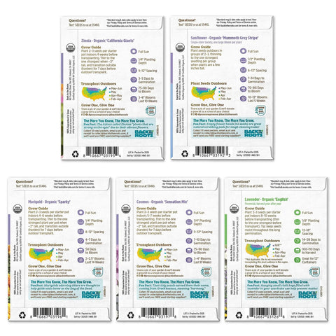 Back view of Organic Flower Seeds Variety 5 Pack For Indoor And Outdoor Gardening No GMO All Year Grow Kit