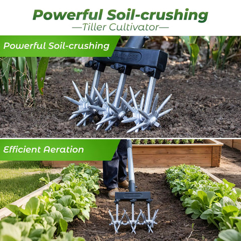 Rotary Cultivator Garden Tool With Long Handle For Easy Clod Breaking And Seedbed Prep Adjustable Hand Tiller Manual Soil Crusher