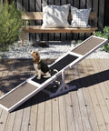 Wooden Dog Agility Seesaw For Backyard Play And Training, Weatherproof Outdoor Exercise Toy with Triangular Base in use