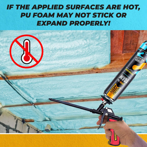 18 Pack Spray Foam Insulation Kit for Wall and Attic Sealing with nozzle gun pointing at foam structure.