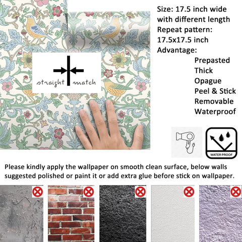 Classic William Morris Style Peel And Stick Wallpaper Removable Self Adhesive Vinyl Roll With Trim Grid For Zero Hassle Home Flip No Drama Waterproof Contact Paper, showing floral design with hand for size reference.