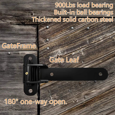 Image of 2 Pack Heavy Duty Gate Hinges Weld On Or Bolt On 900 Lbs Capacity 180 Degree Open Installed On Wood Gate