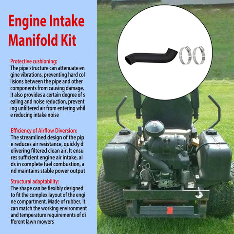 Ultimate Drop In Engine Intake Manifold Kit bolts right on to mower for airflow, includes rubber pipe and clamps.