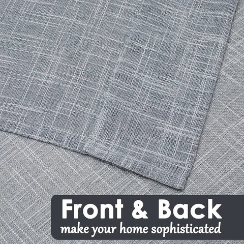 Close-up of Tassel Linen Textured Swag Valances For Farmhouse Kitchen And Small Windows, showing gray fabric front and back.