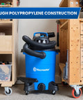 Heavy Duty 8 Gallon Wet Dry Shop Vac Delivering 75 Cfm Raw Heavy Lifting Suction For Serious Garage Cleanups Includes 17 Foot Extender Hose on workshop floor