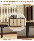 Buffet Cabinet With Storage And Rattan Doors 48 Inch Sideboard With Adjustable Shelves Modern detail view of rattan panels and legs.